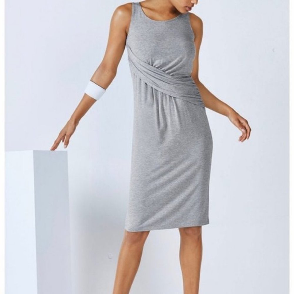NWT FABLETICS Draped Gray Sleeveless Midi Dress S